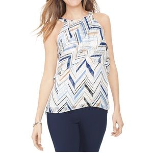 WHBM Blue White Gold Tiered Tank Blouse White House Black Market Size 2